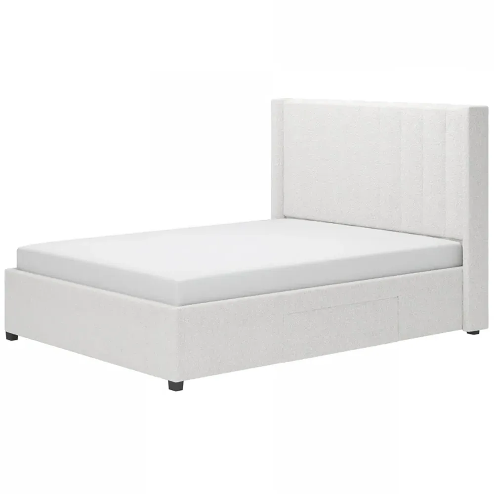 Tiggy King Size Storage Bed with Winged Headboard - Cream, Boucle