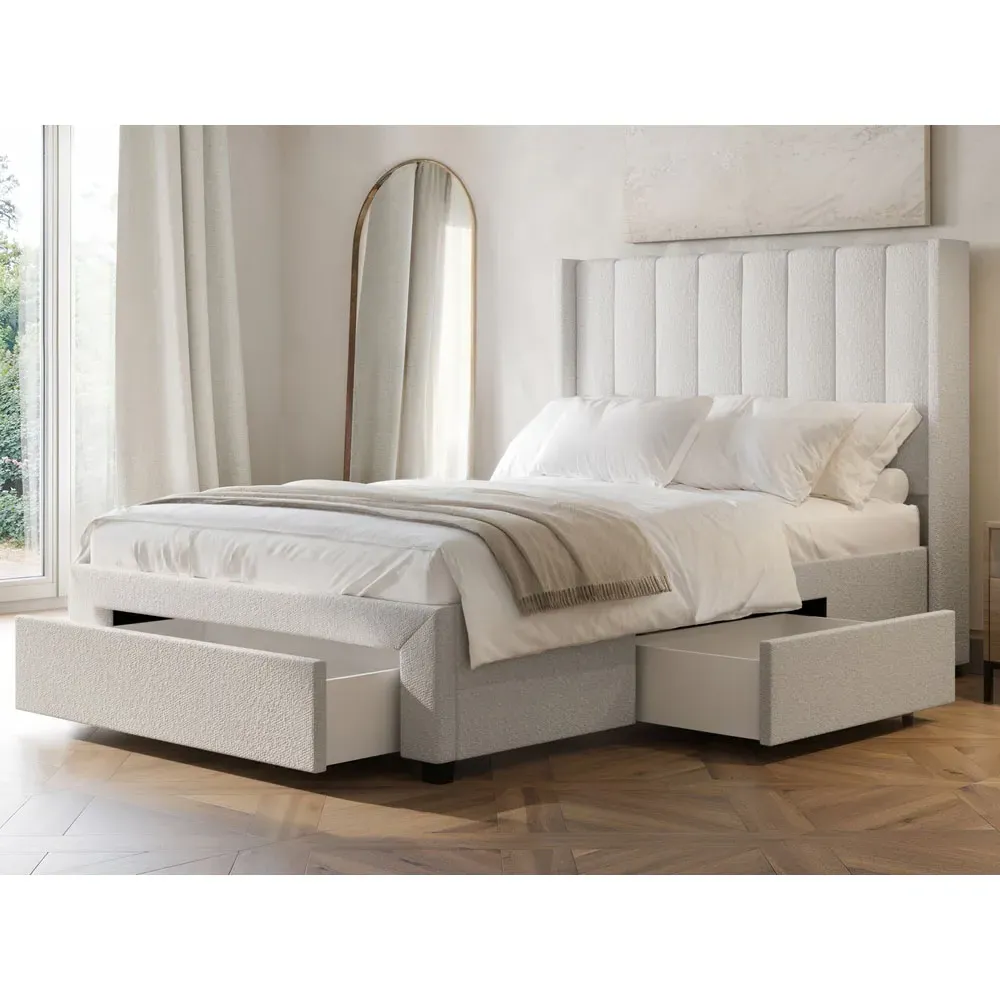 Tiggy King Size Storage Bed with Winged Headboard - Cream, Boucle