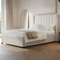 Tiggy King Size Storage Bed with Winged Headboard - Cream, Boucle