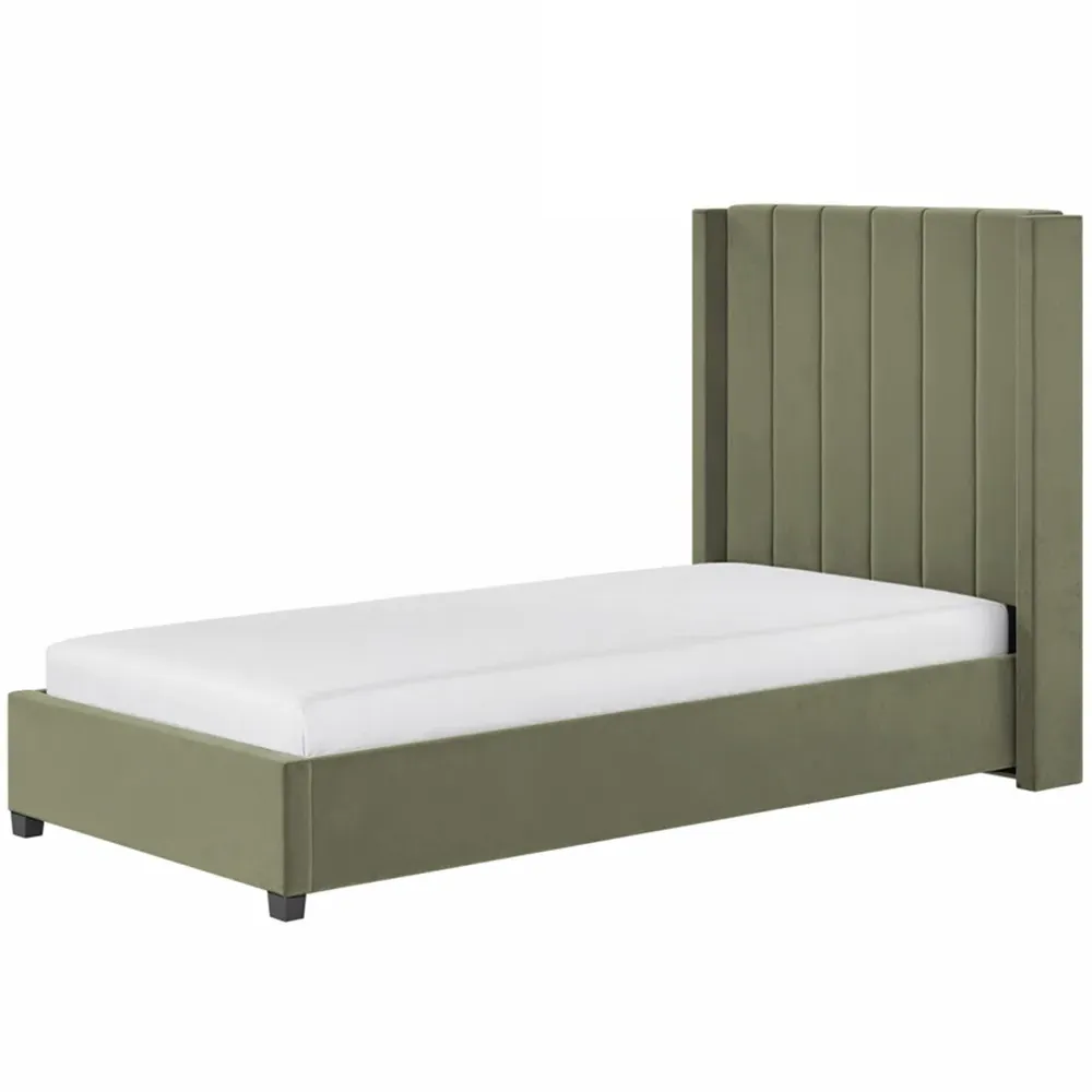Tiggy Single Ottoman Bed - Green, Velvet