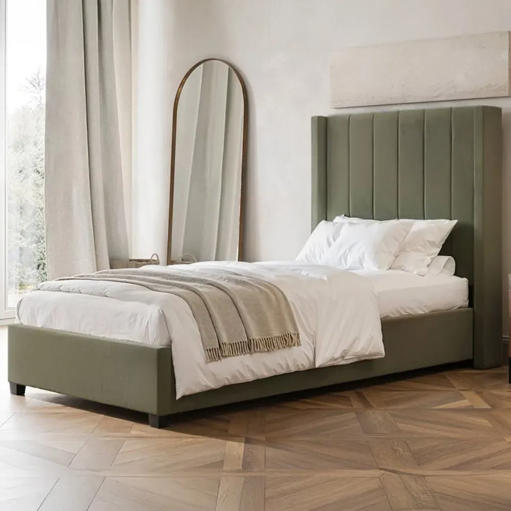 Tiggy Single Ottoman Bed - Green, Velvet