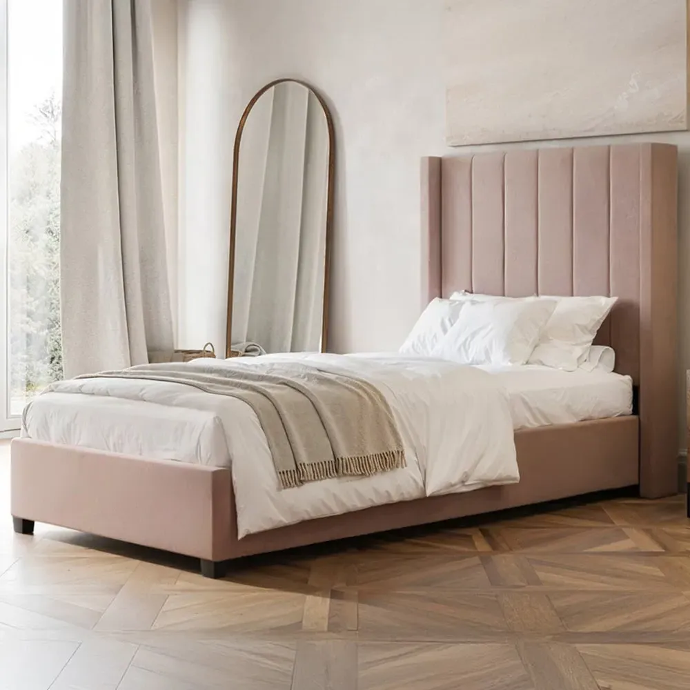 Tiggy Single Ottoman Bed - Pink, Velvet