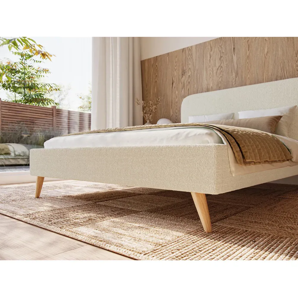 Twilight Double Bed Frame - Cream, Boucle Fabric