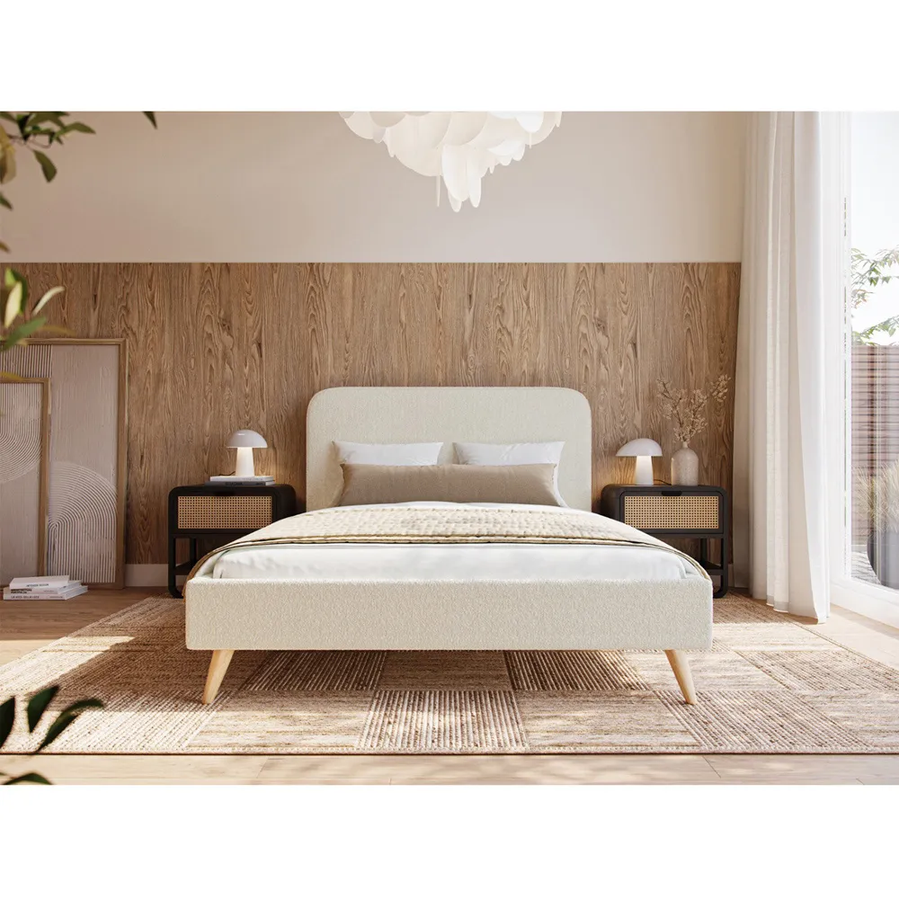 Twilight Double Bed Frame - Cream, Boucle Fabric