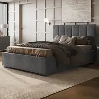 Waltz King Size Ottoman Bed with Storage - Grey, Fabric