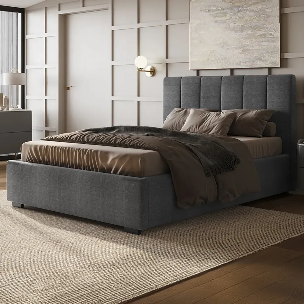 Waltz King Size Ottoman Bed with Storage - Grey, Fabric image