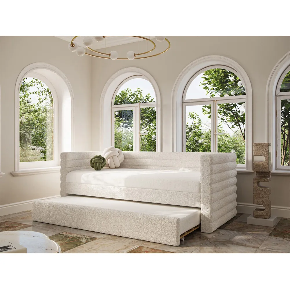 Yuma Single Guest Bed with Trundle - Cream, Boucle