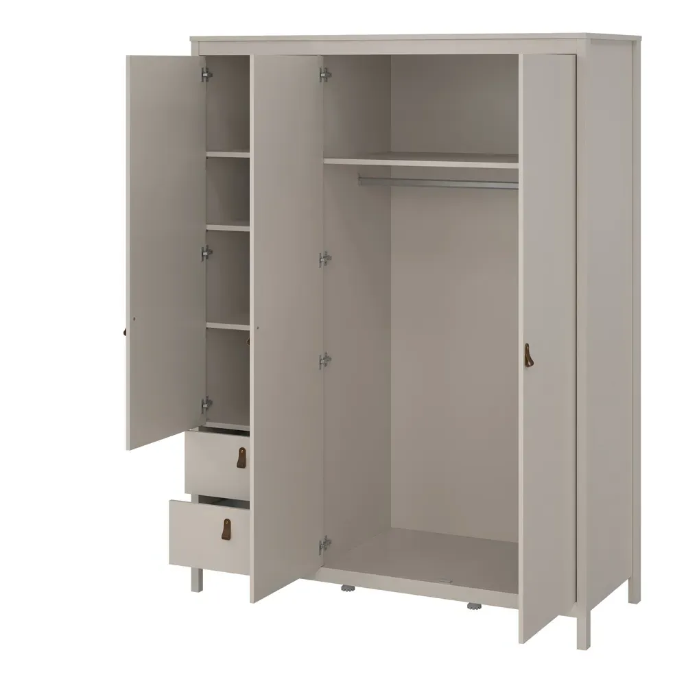 Barcelona 3 Door 2 Drawer Wardrobe with Mirror - Cashmere
