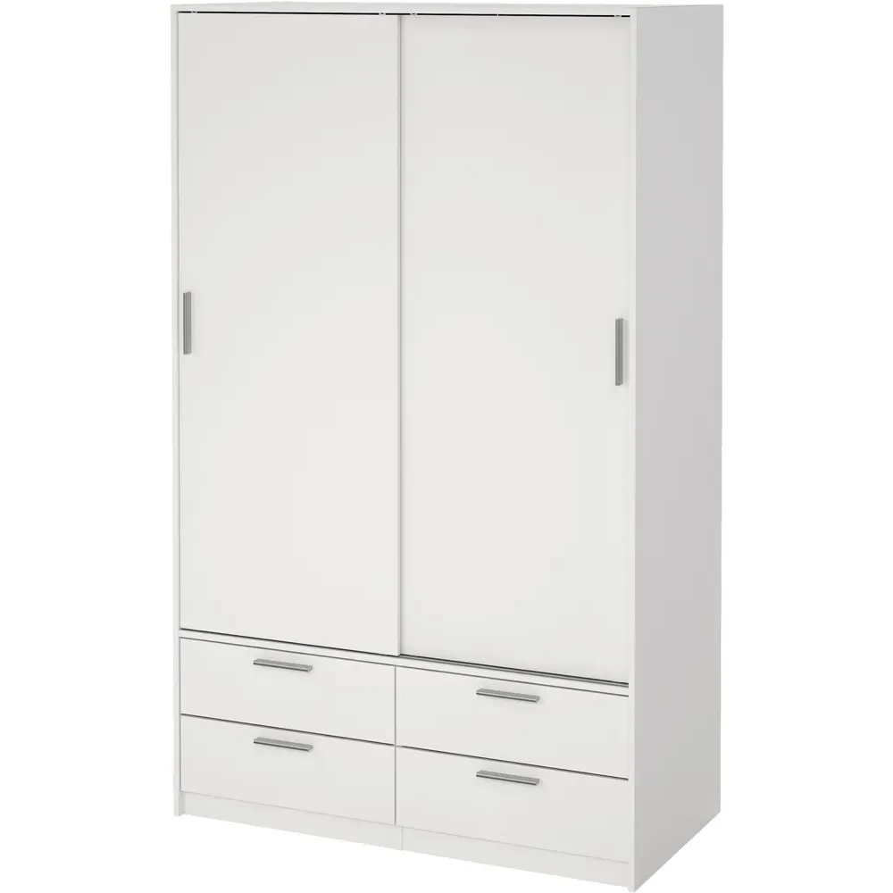 Line 2 Sliding Door Wardrobe with 4 Drawers - White