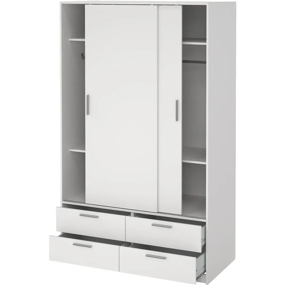 Line 2 Sliding Door Wardrobe with 4 Drawers - White