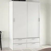 Line 2 Sliding Door Wardrobe with 4 Drawers - White