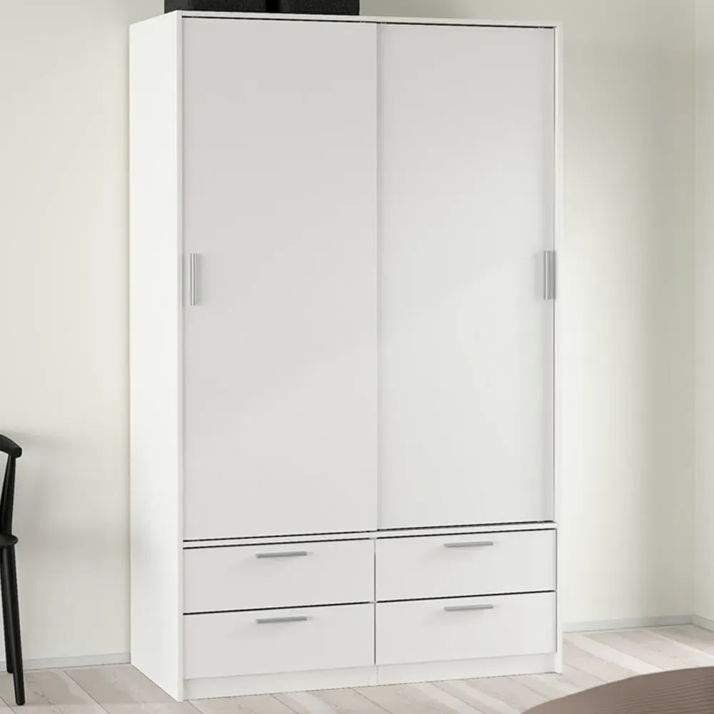 Line 2 Sliding Door Wardrobe with 4 Drawers - White image