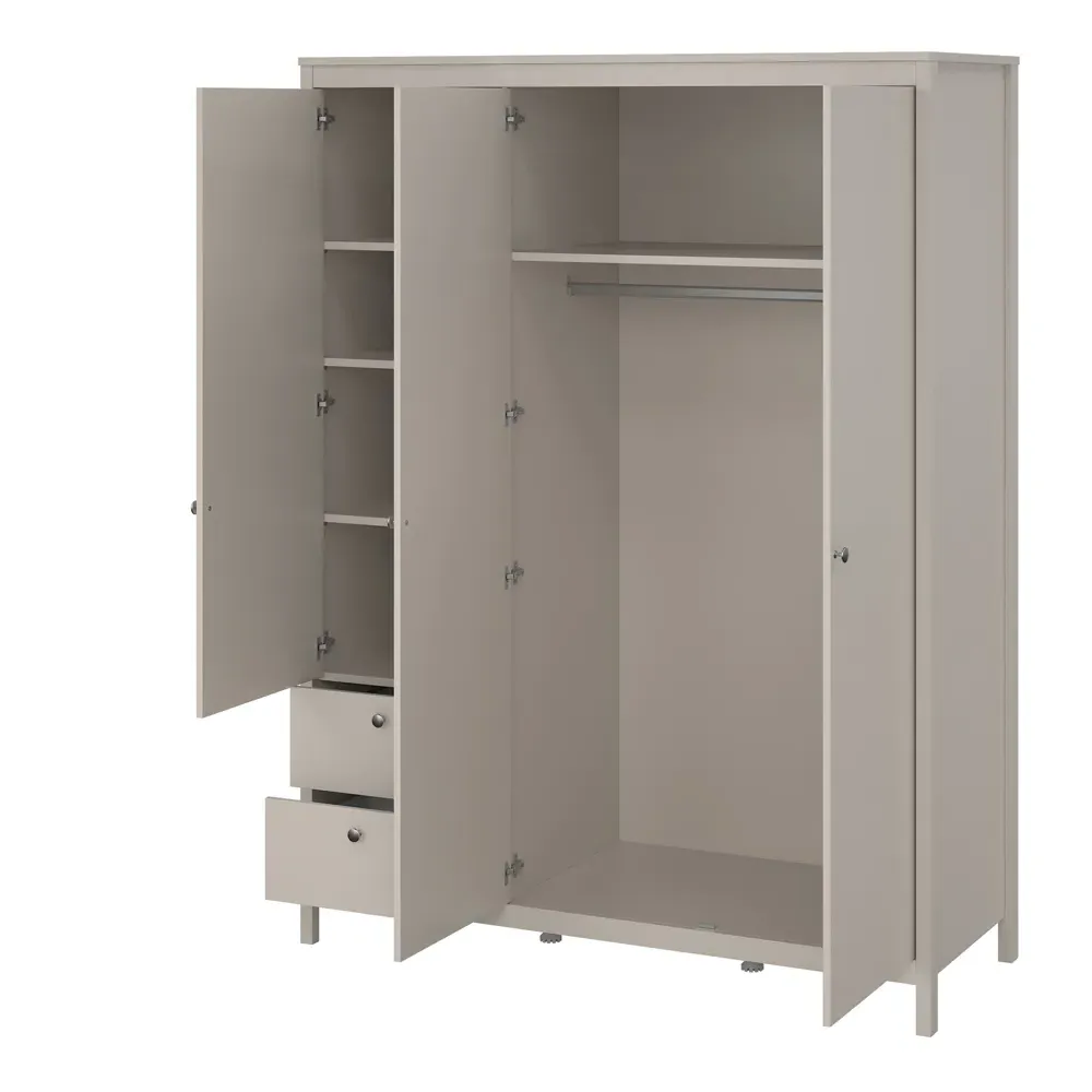 Madrid 3 Door 2 Drawer Wardrobe with Mirror - Cashmere