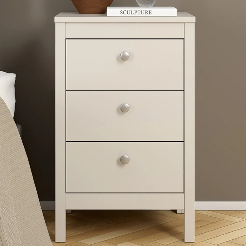 Madrid 3 Drawer Bedside Table - Cashmere