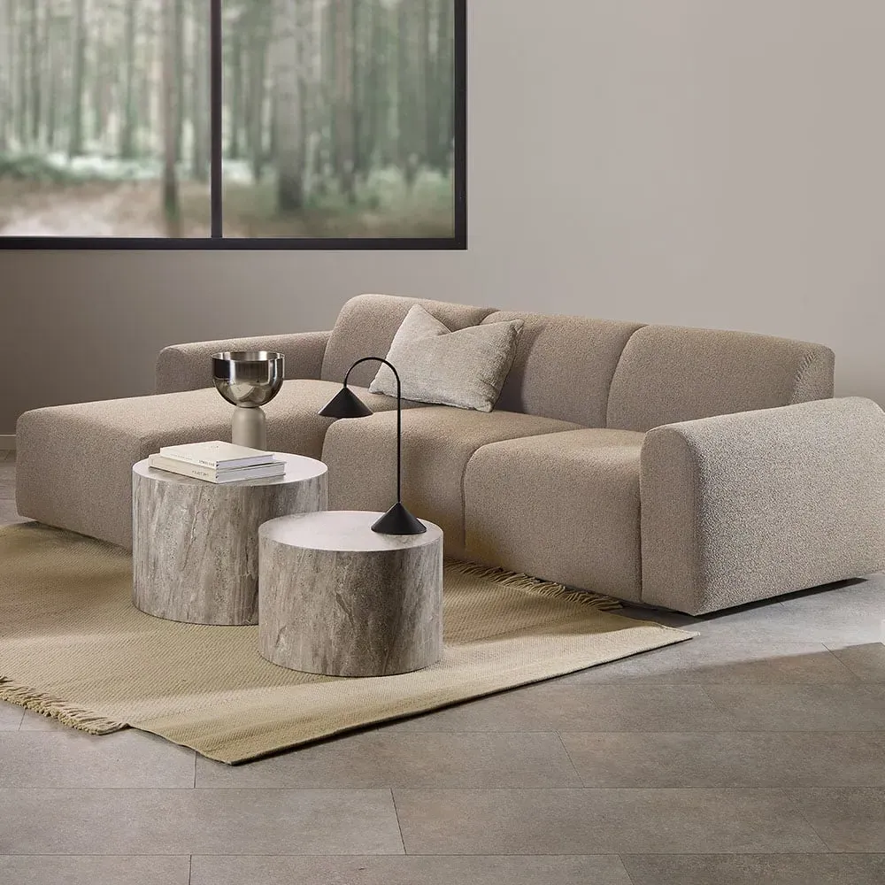 Midfield 2-Seater Right Hand Chaise Longue - Beige, Boucle