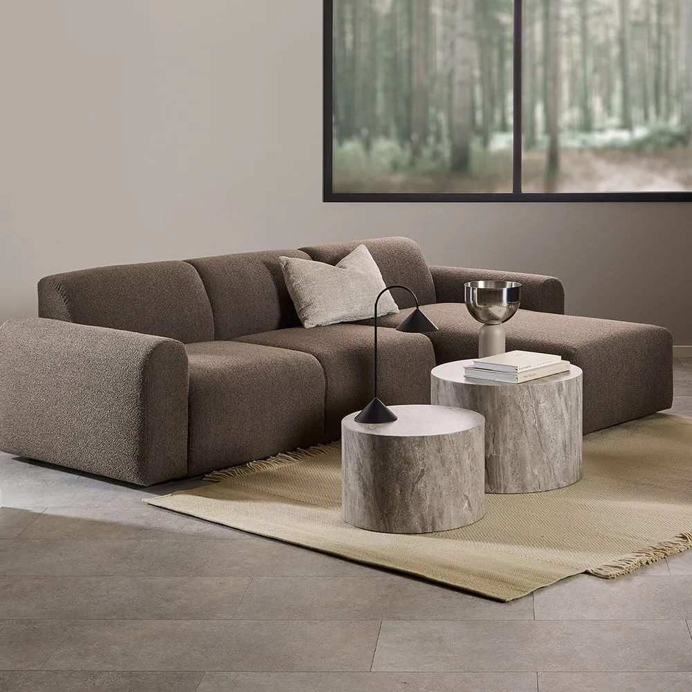 Midfield 2-Seater Right Hand Chaise Longue - Taupe, Boucle