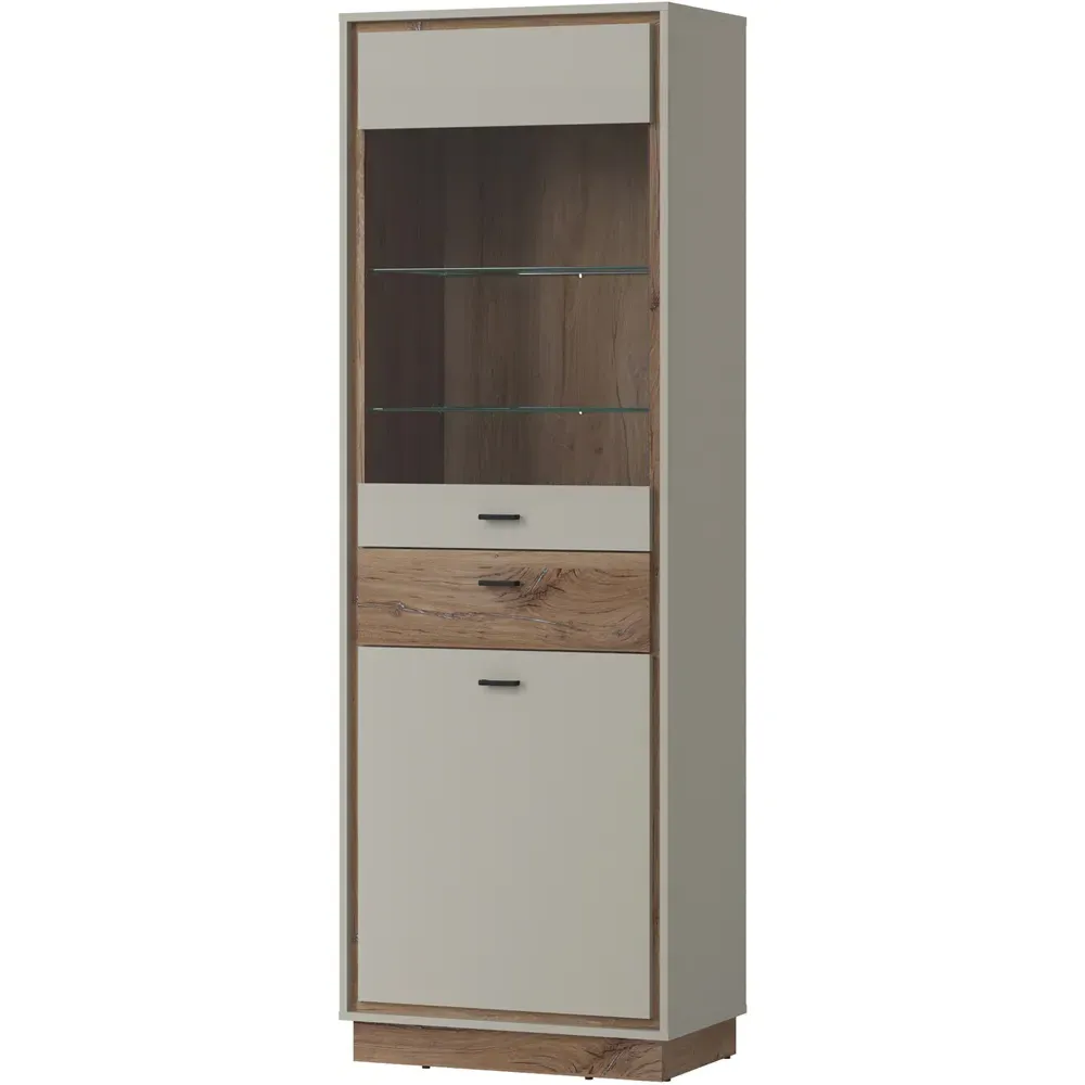 Rivero 2 Door Display Cabinet with Drawer - Grey, Oak
