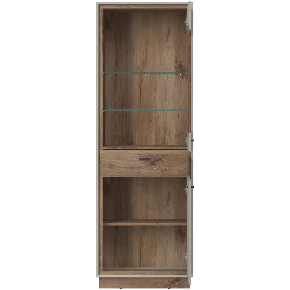 Rivero 2 Door Display Cabinet with Drawer - Grey, Oak
