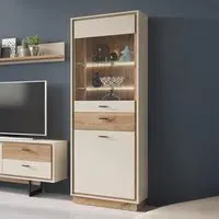 Rivero 2 Door Display Cabinet with Drawer - Grey, Oak