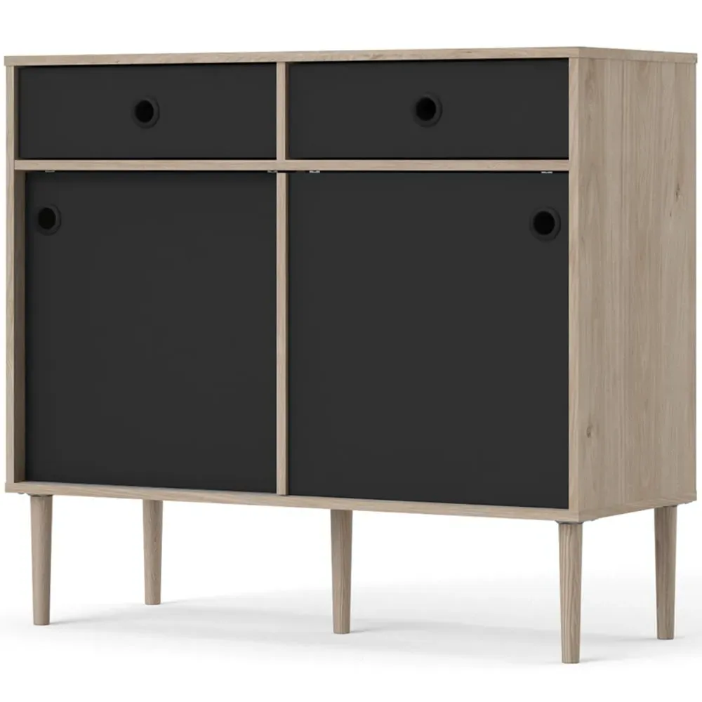 Rome 2 Sliding Door 2 Drawer Sideboard - Black, Oak