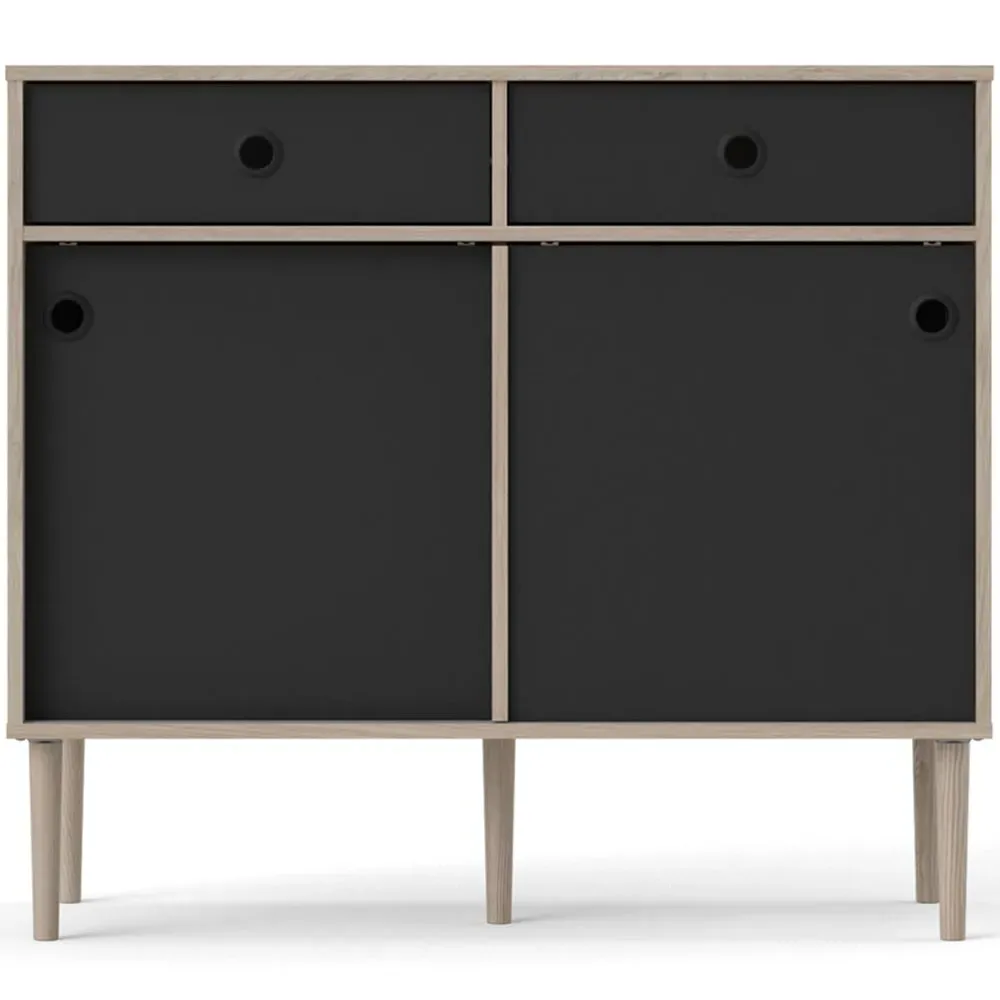 Rome 2 Sliding Door 2 Drawer Sideboard - Black, Oak