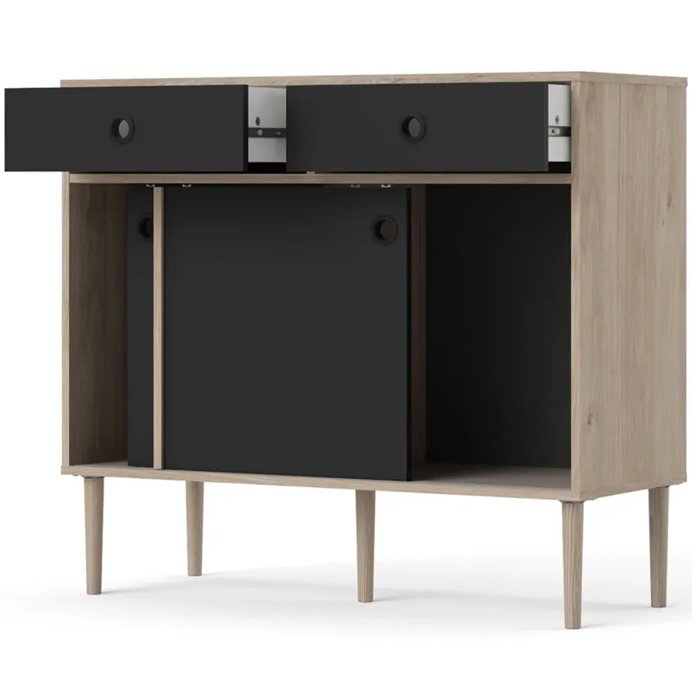 Rome 2 Sliding Door 2 Drawer Sideboard - Black, Oak