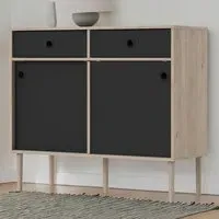 Rome 2 Sliding Door 2 Drawer Sideboard - Black, Oak