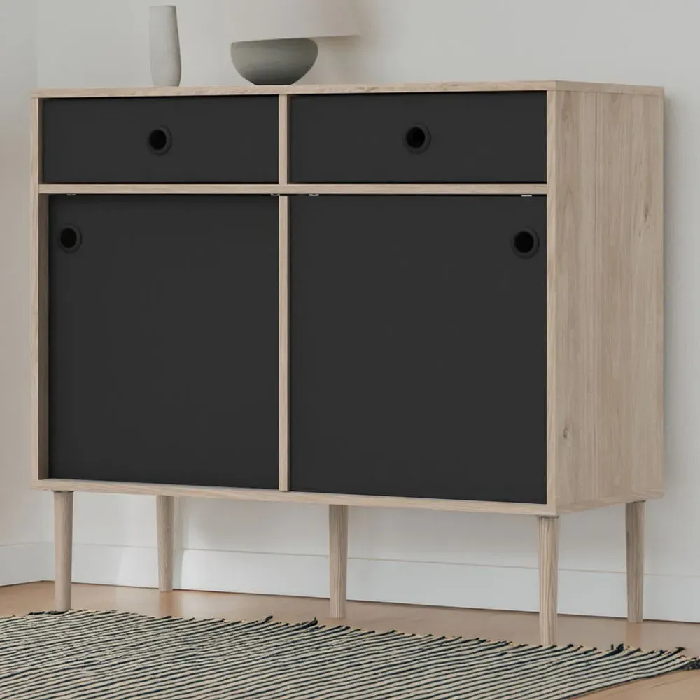 Rome 2 Sliding Door 2 Drawer Sideboard - Black, Oak