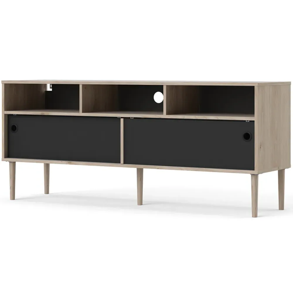 Rome 2 Sliding Door TV Unit - Black, Oak