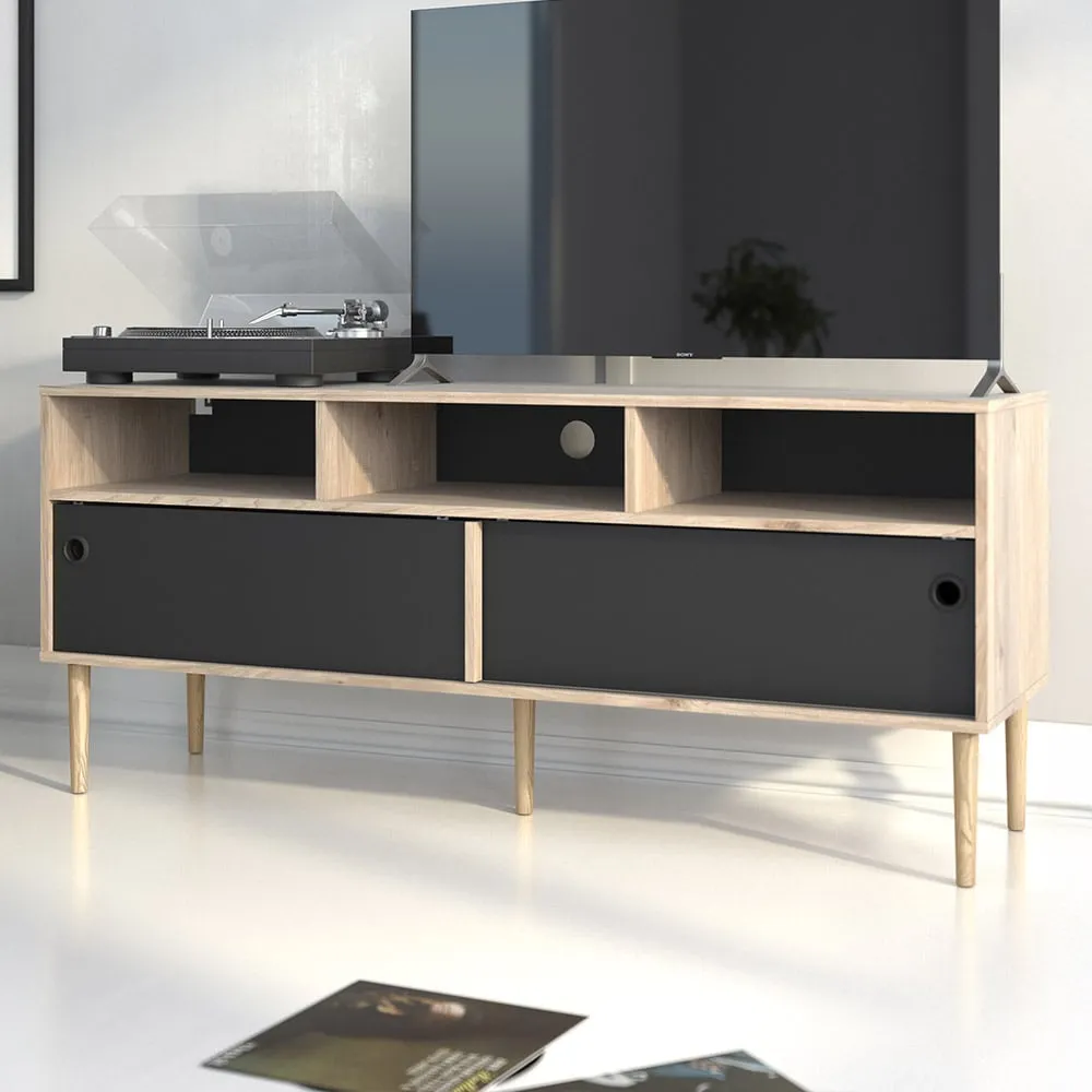 Rome 2 Sliding Door TV Unit - Black, Oak
