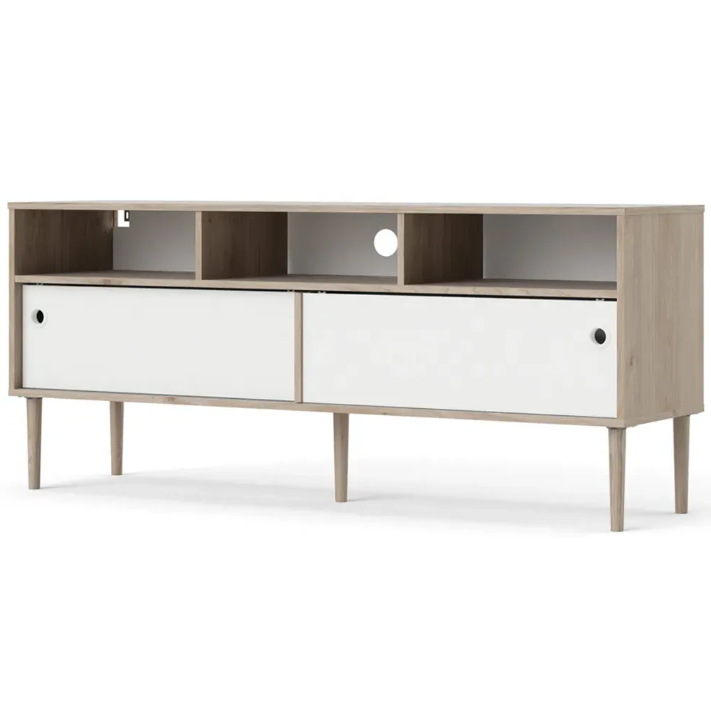Rome 2 Sliding Door TV Unit - White, Oak