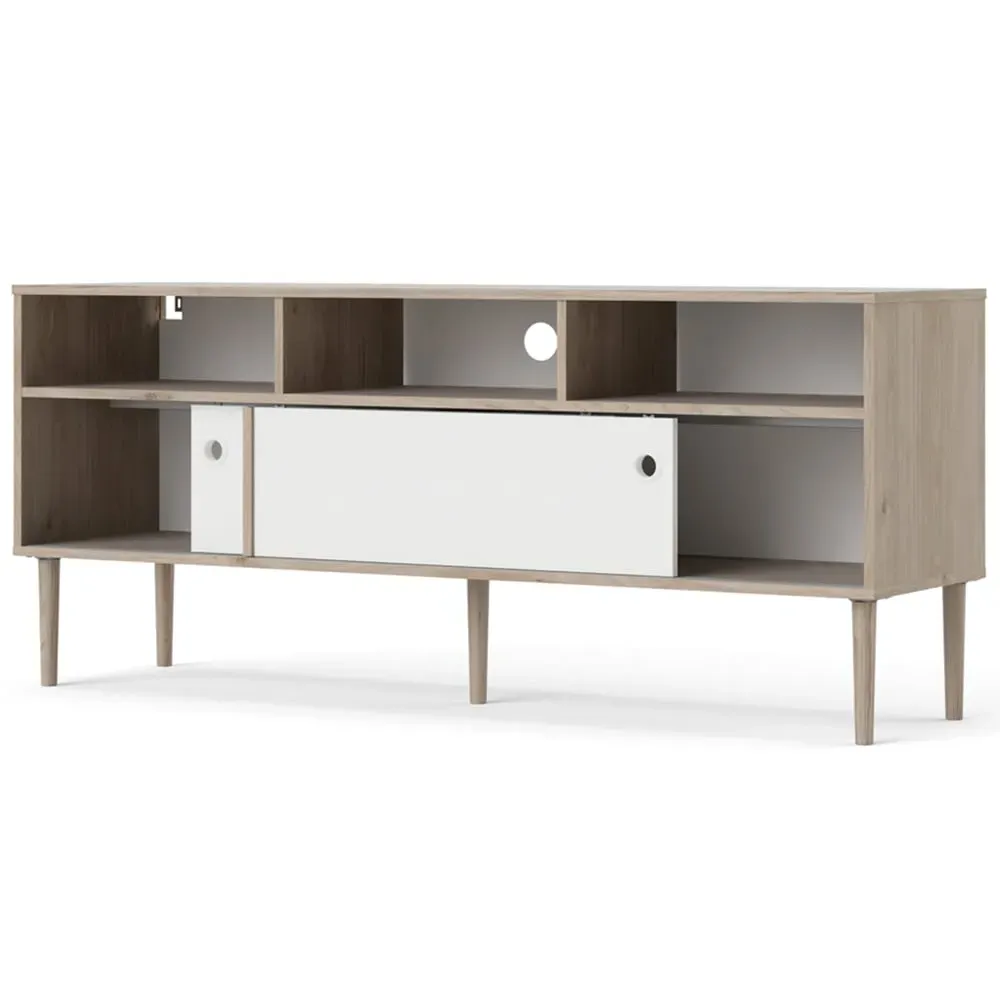 Rome 2 Sliding Door TV Unit - White, Oak