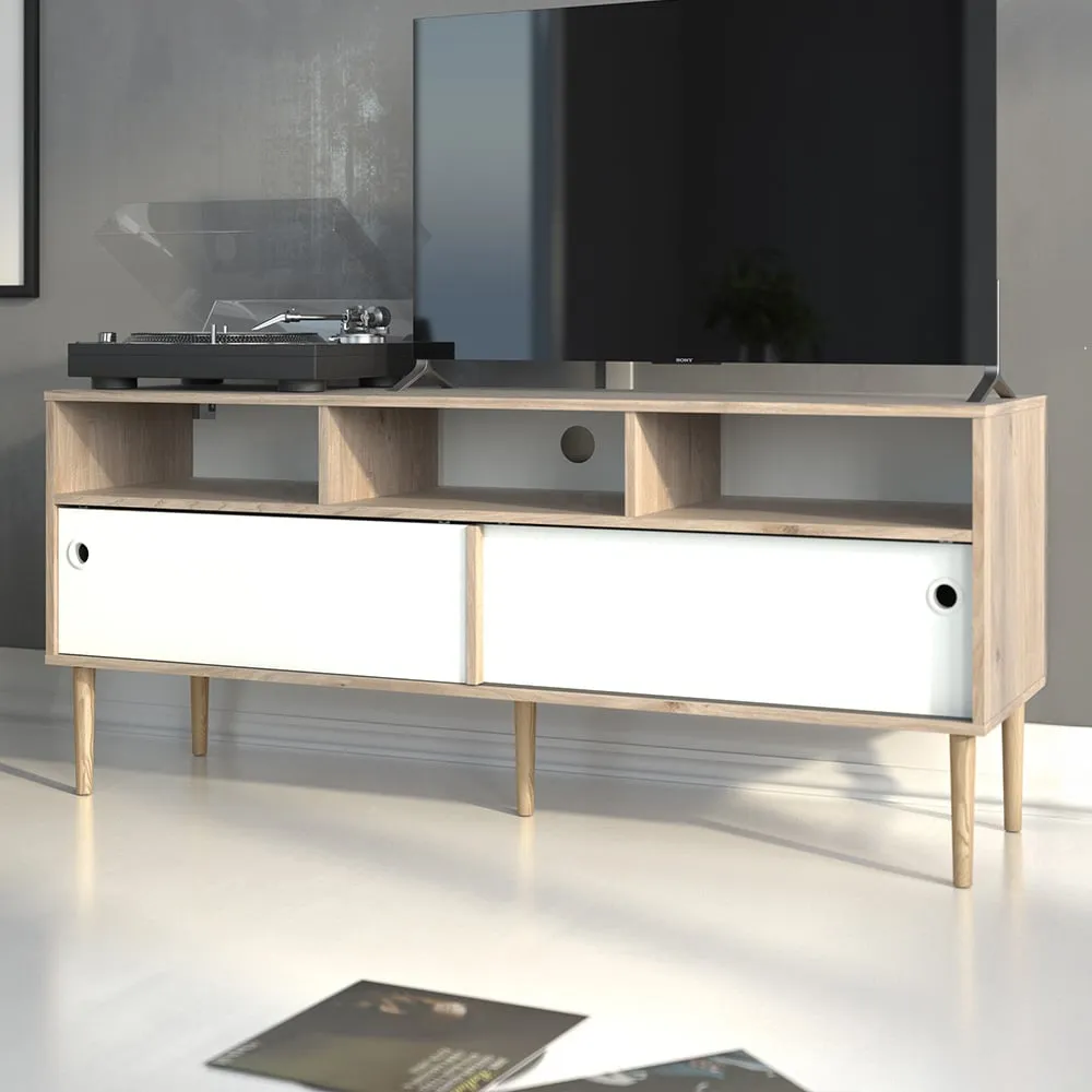 Rome 2 Sliding Door TV Unit - White, Oak image