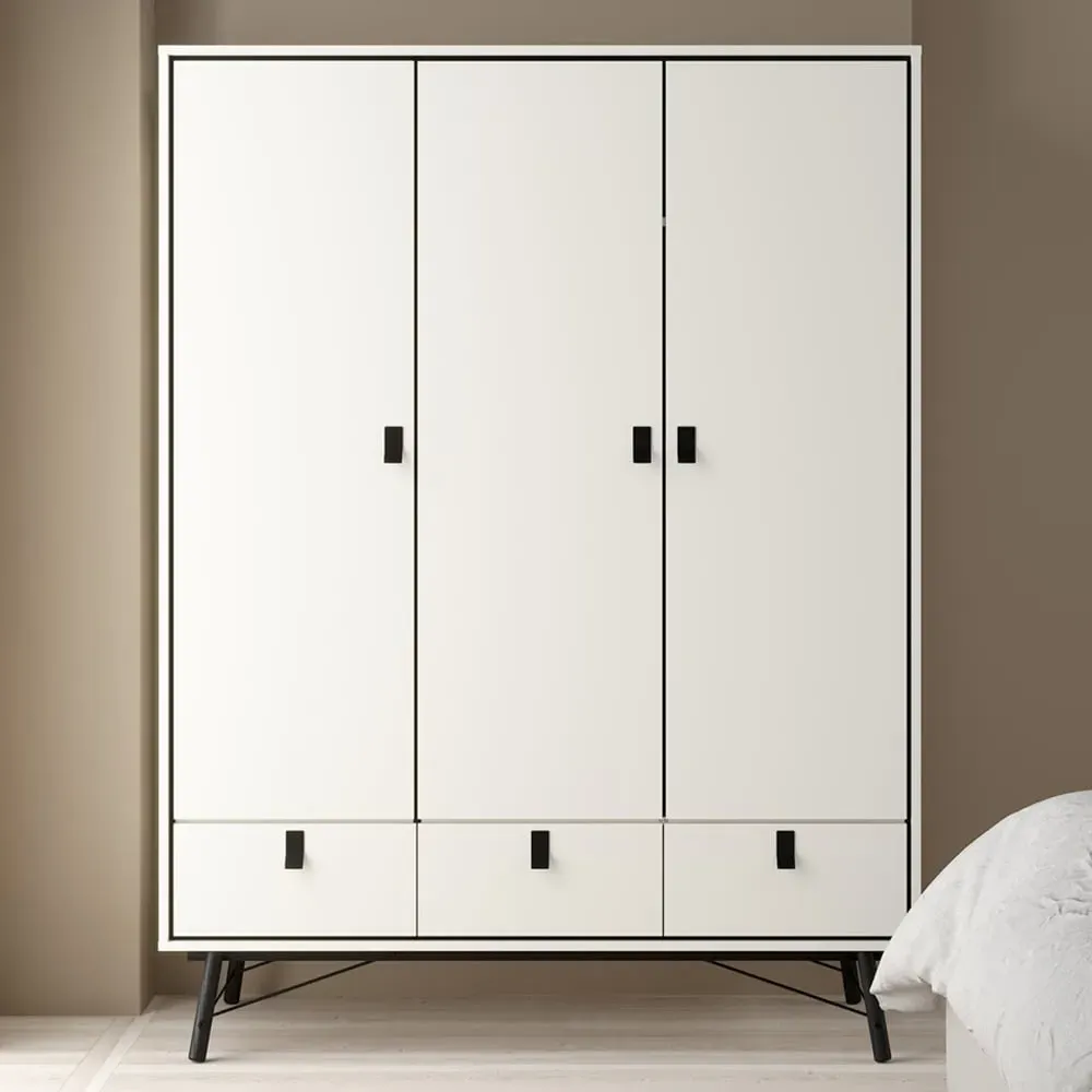 Ry 3 Door 3 Drawer Wardrobe - Matt White