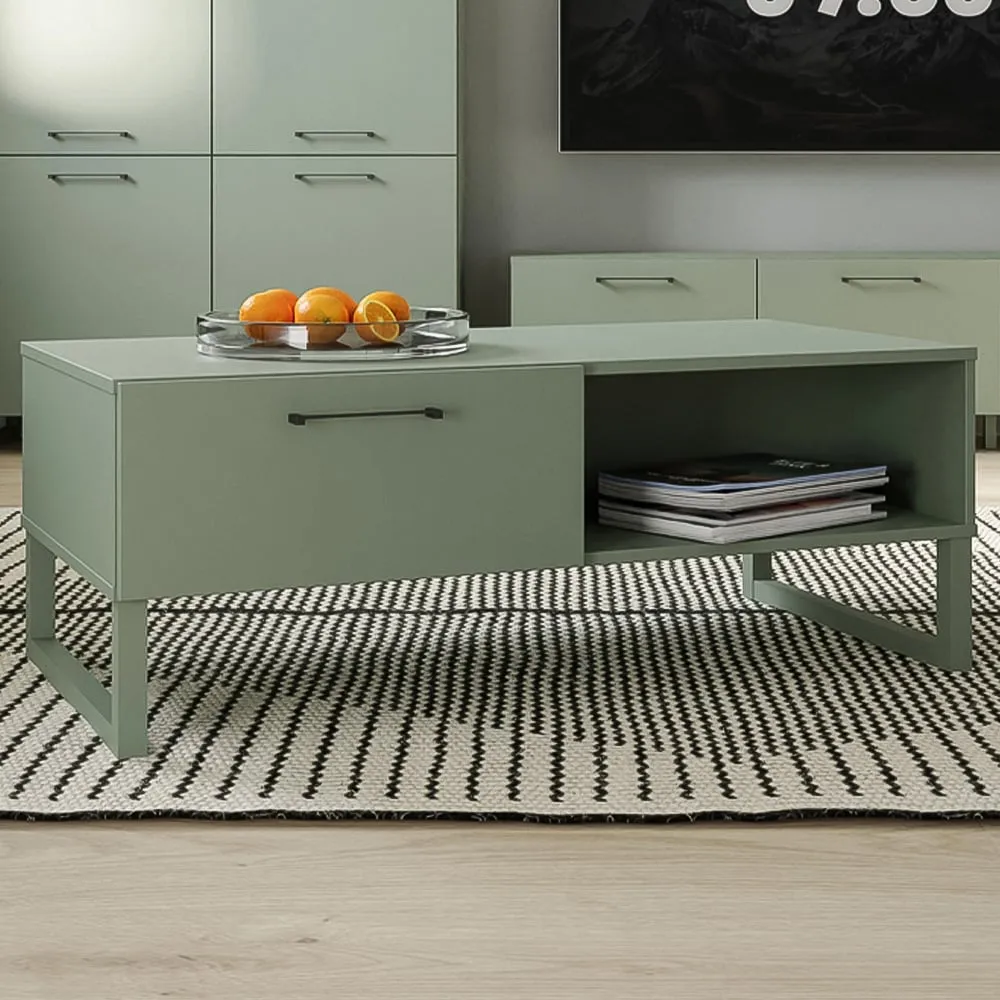 Sali Single Drawer Coffee Table with Shelf - Sage Green