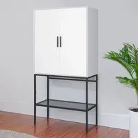 Slimline 2 Door Tall Cabinet - White, Black