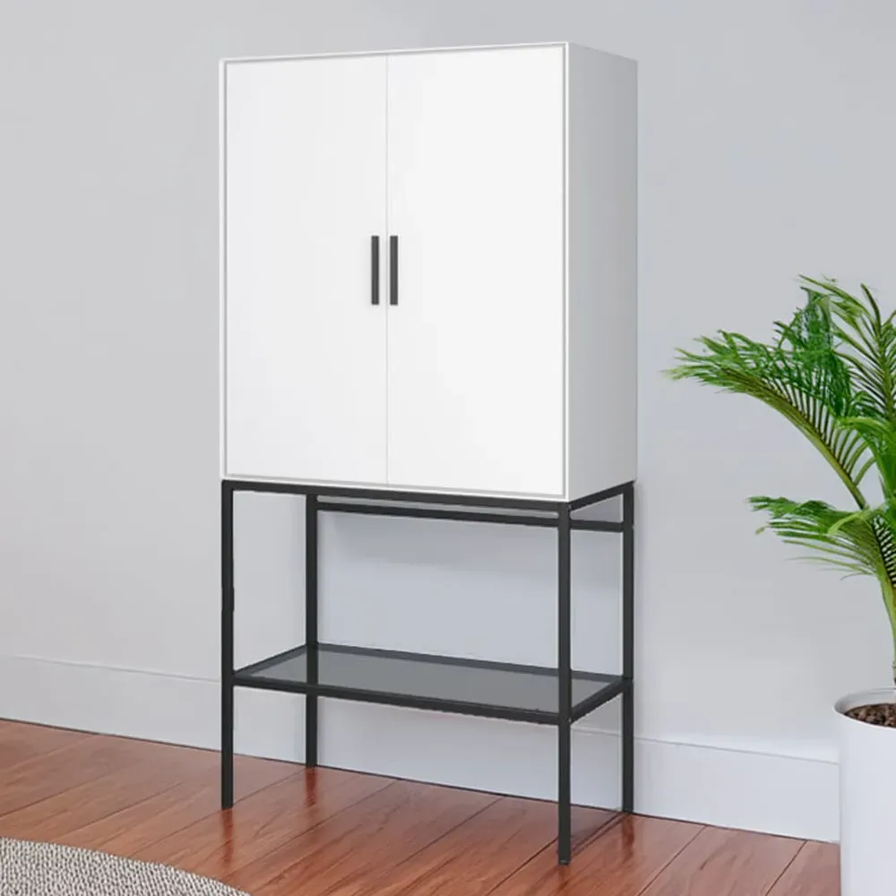 Slimline 2 Door Tall Cabinet - White, Black image