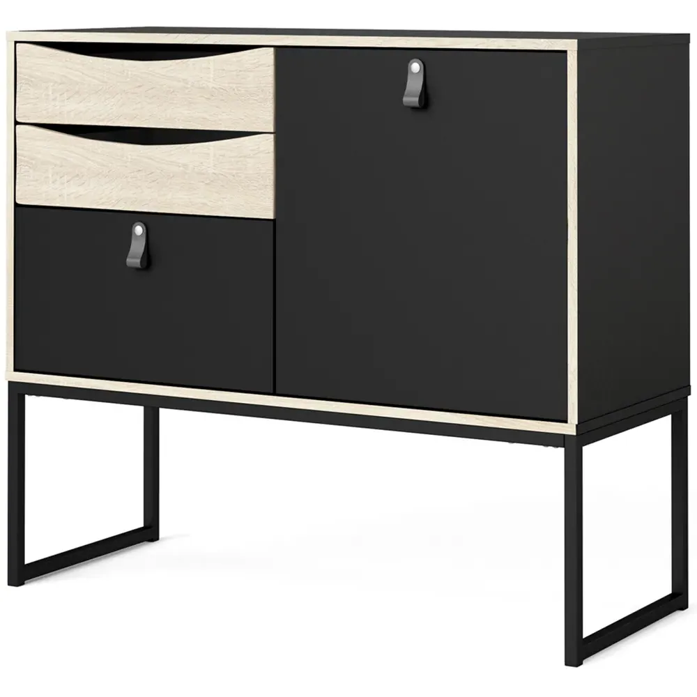 Stubbe Single Door Sideboard with 3 Drawers - Black, Oak