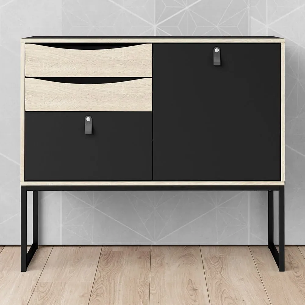 Stubbe Single Door Sideboard with 3 Drawers - Black, Oak image