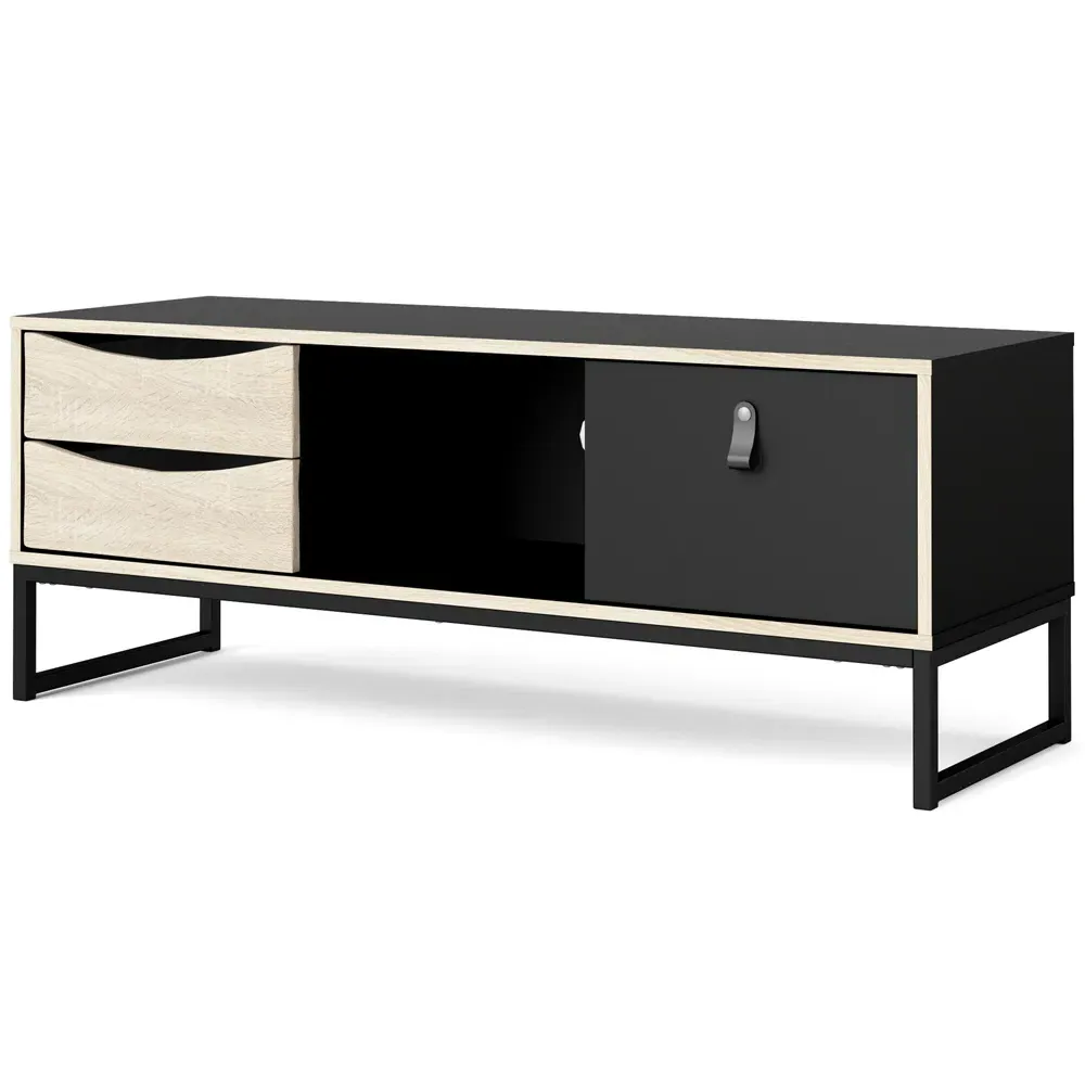 Stubbe Single Door TV Unit with 2 Drawers - Matt Black Oak