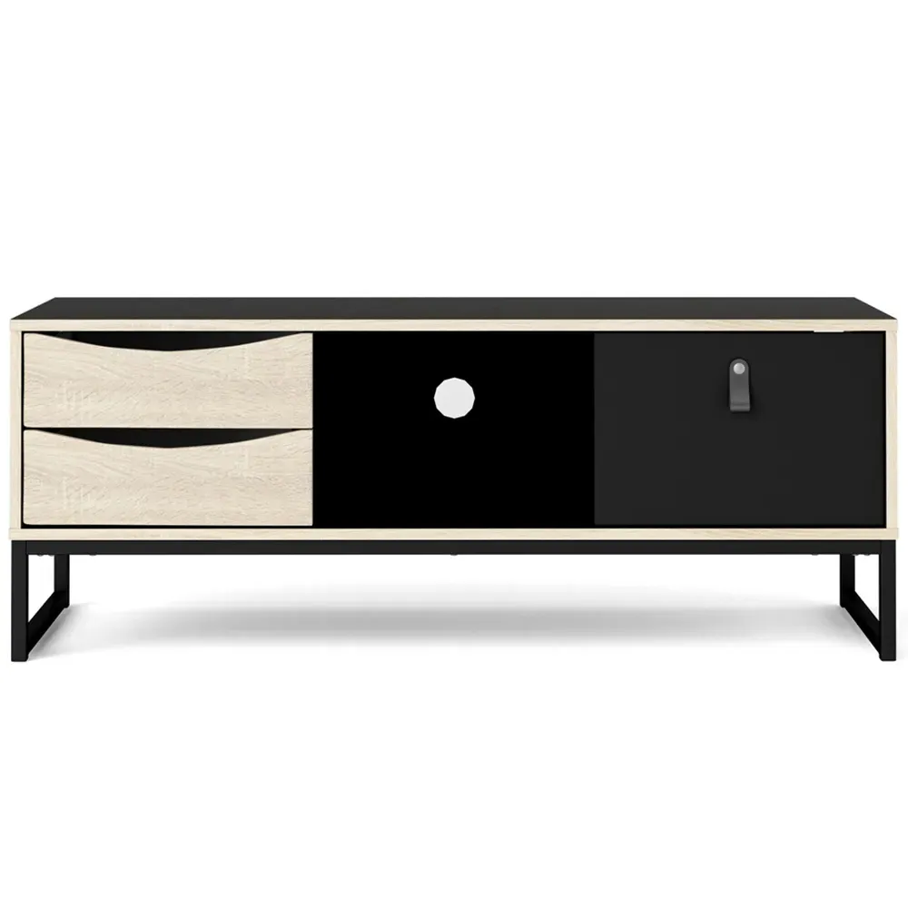 Stubbe Single Door TV Unit with 2 Drawers - Matt Black Oak