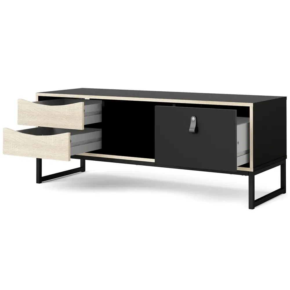 Stubbe Single Door TV Unit with 2 Drawers - Matt Black Oak
