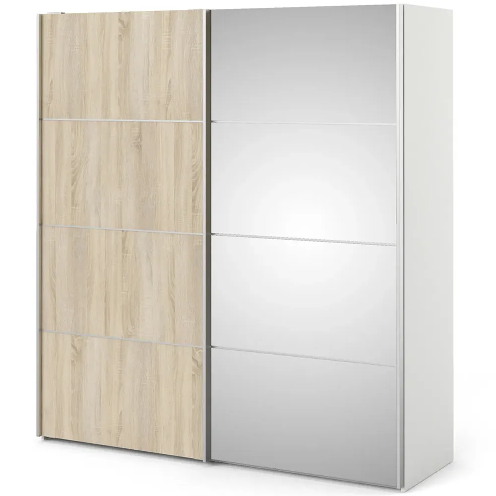 Verona 2 Door Mirrored Sliding Wardrobe - White, Oak