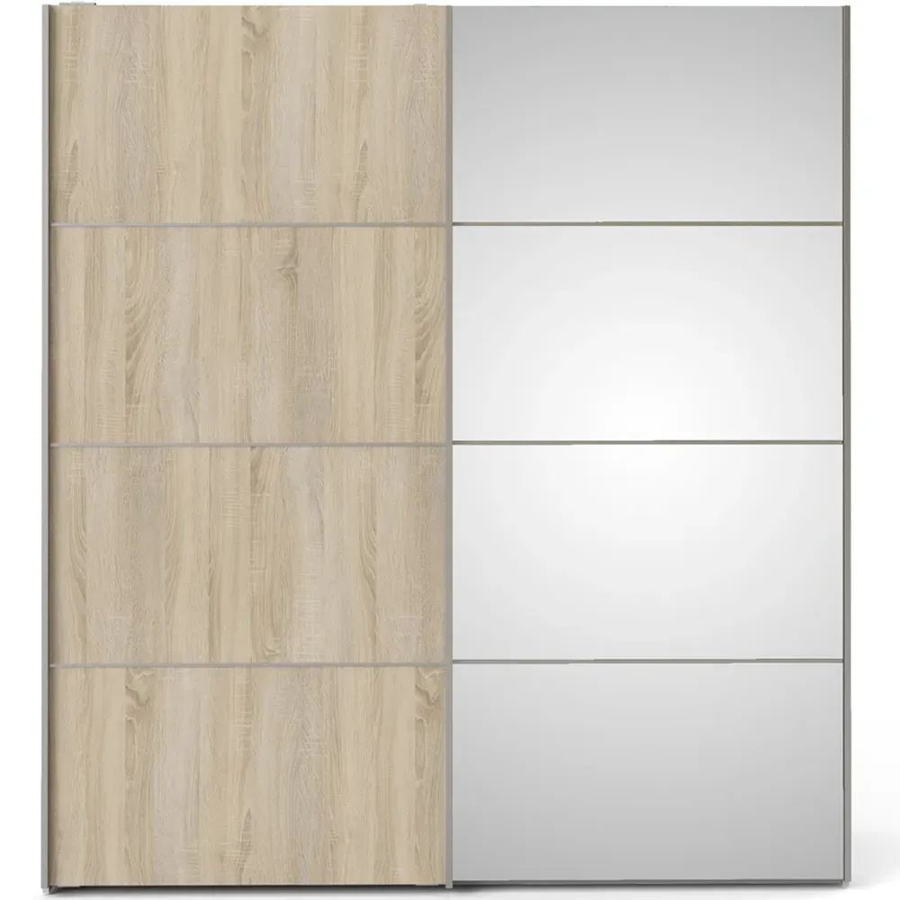 Verona 2 Door Mirrored Sliding Wardrobe - White, Oak