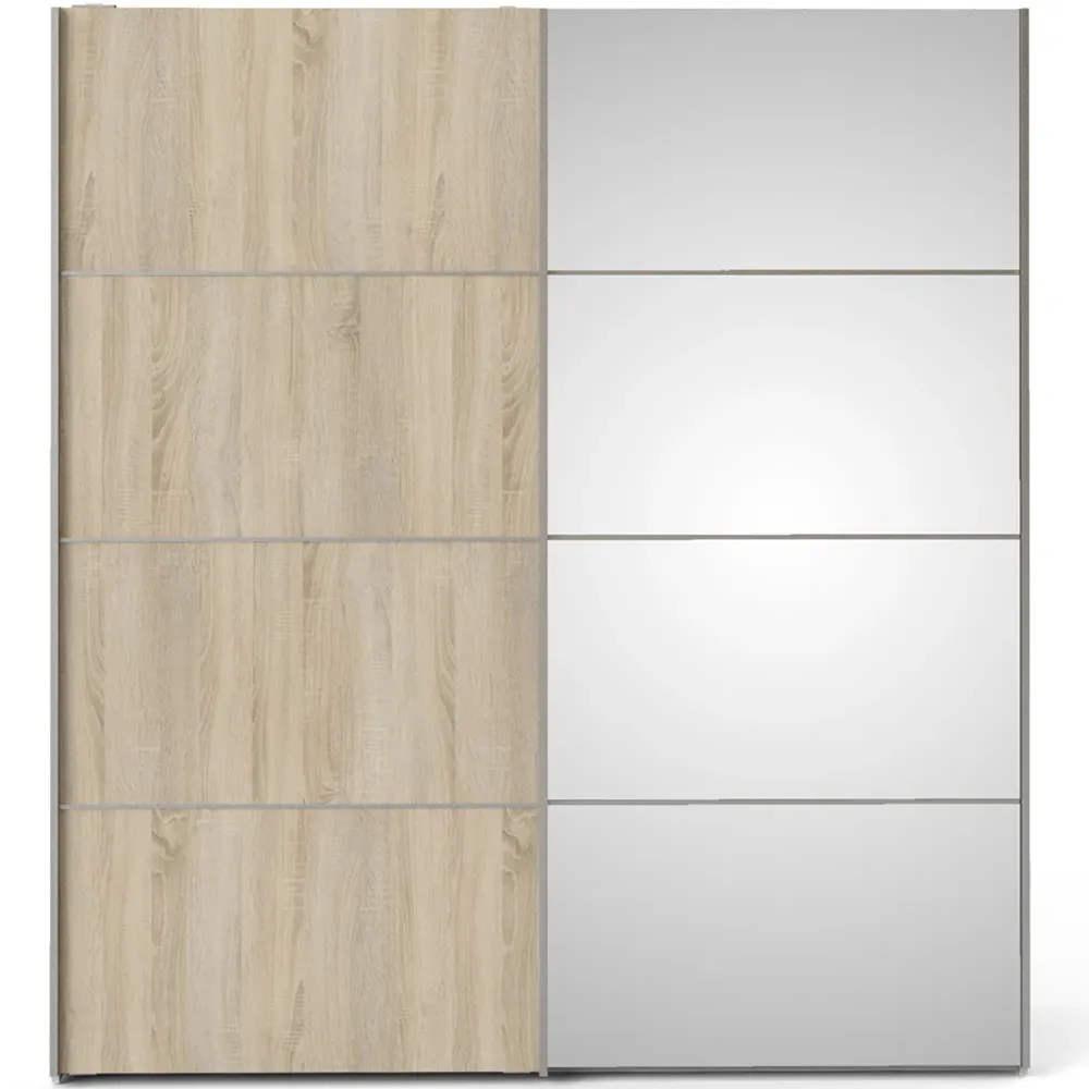 Verona 2 Door Mirrored Sliding Wardrobe - White, Oak