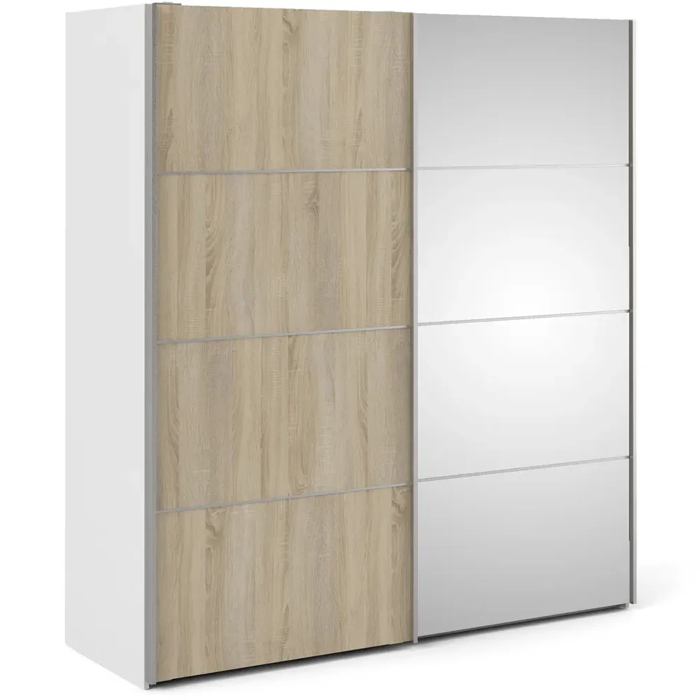 Verona 2 Door Mirrored Sliding Wardrobe - White, Oak