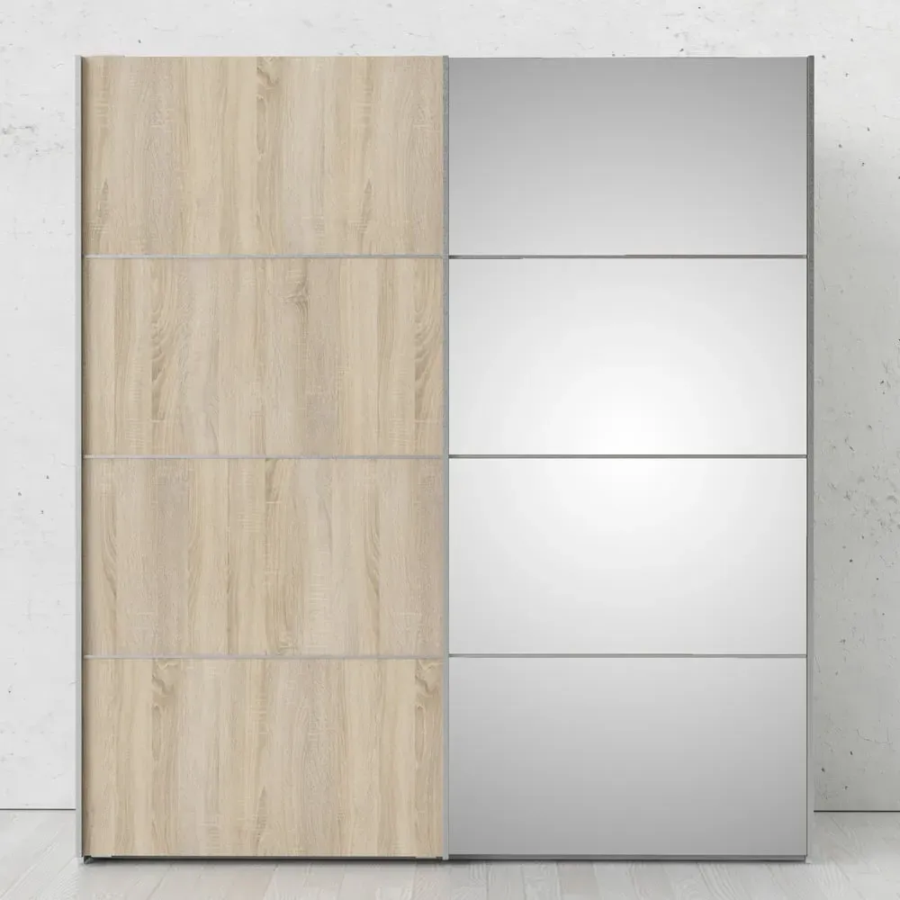 Verona 2 Door Mirrored Sliding Wardrobe - White, Oak image