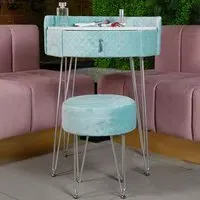 CARME Home Single Drawer Dressing Table Set - Blue, Velvet