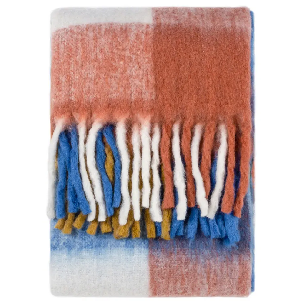 Alba Checked Throw with Fringe - Multi, Faux Mohair image