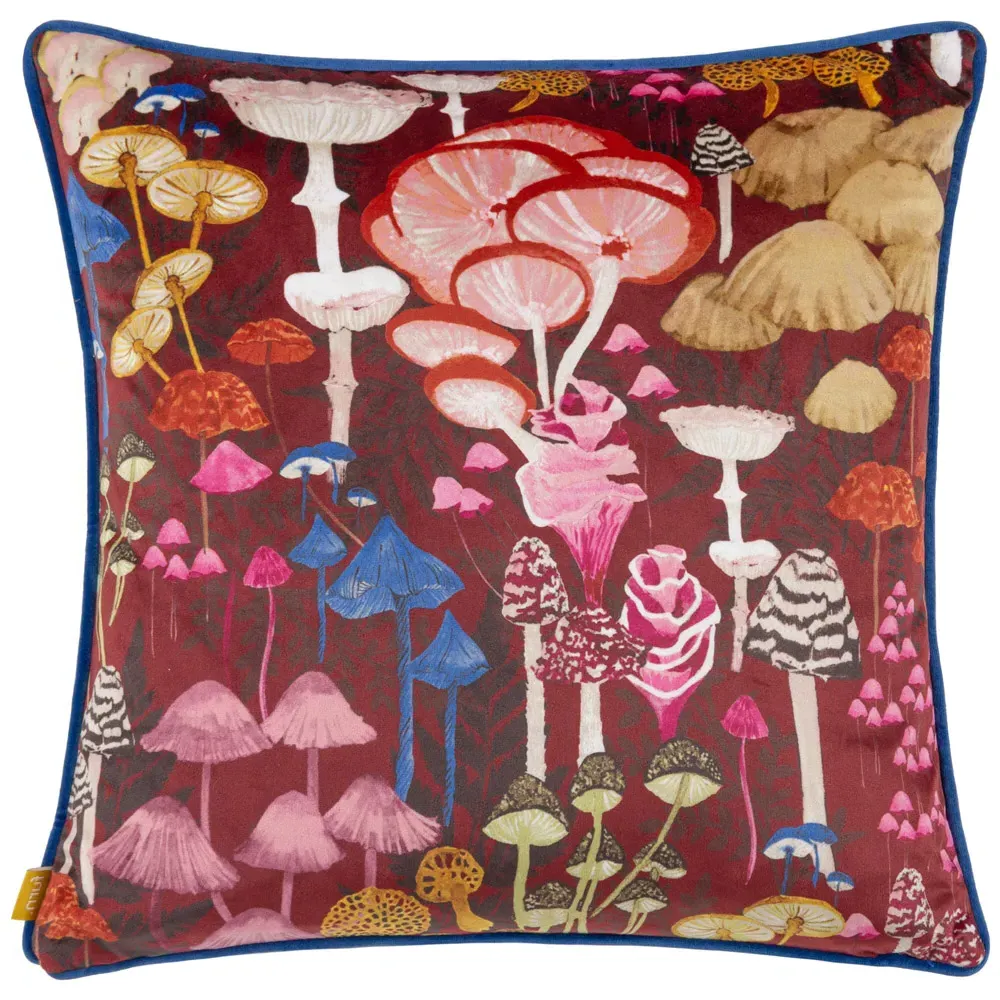 Amanita Burgundy Velvet Piped Cushion - Multi, Velvet